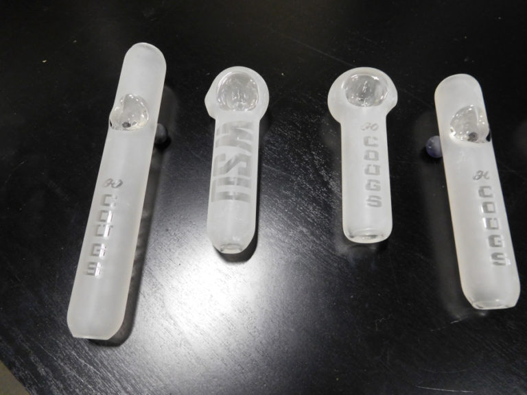 Pipes that reflect the pride of Washington State University graduates Bobby and Dave Saberi are among the products made at Mary Jane's Glass Productions in Washougal.