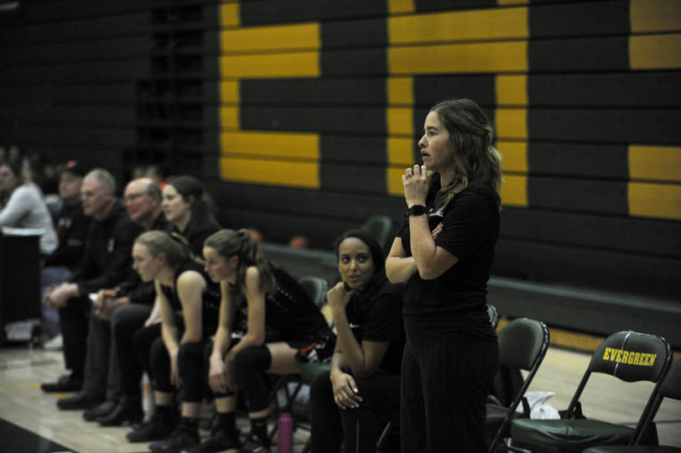 Washougal's second-year head coach Brittany Knox (right) was happy with the defensive effort in the win against Evergreen, but said the team's hard work is just getting started this season.