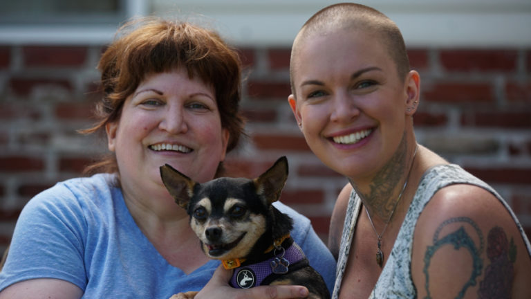 Amanda Giese, of Washougal (right), is pictured here with Joy, a dog rescued from a puppy mill, and Joy's new adoptive mom, Pam. See this story and more on the Animal Planet show, "Amanda to the Rescue," at 9 p.m., Sunday, Dec. 16.
