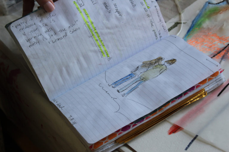 Heidi Jo Curley&#039;s notebooks and journals are filled with drawings like this one, of herself with her father, Jim, during a recent doctor&#039;s appointment for her dad.