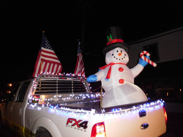 (Dawn Feldhaus/Post-Record) The 2018 annual Lighted Christmas Parade, in downtown Washougal, includes an inflatable snowman.
