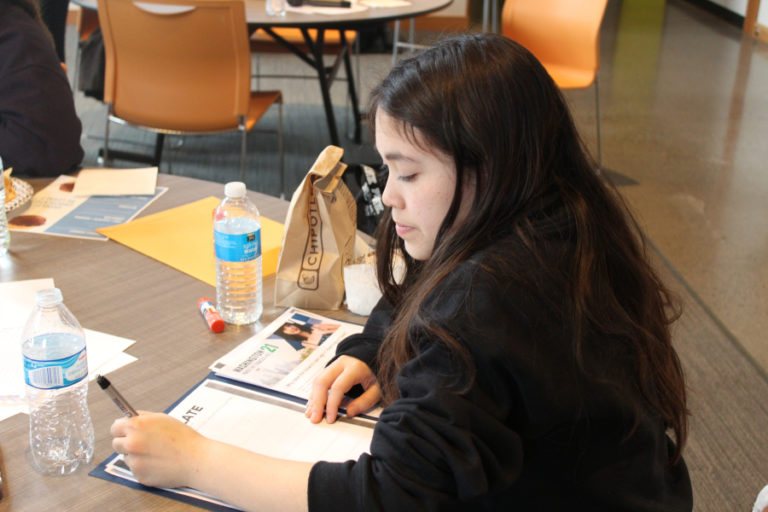 Nicole Nugent, 17, a senior at Henrietta Lacks Health and Bioscience &quot;HeLa&quot; High School in Vancouver, participates in a Dec.