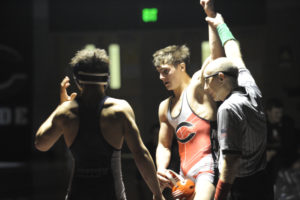 Ranked No. 1 in the state, Camas wrestler Jack Latimer had hoped for a pin, but settled for a 12-2 decision over Skyview's Logan Smith. 