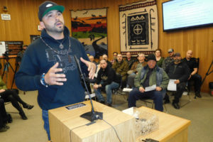 Patriot Prayer founder Joey Gibson tells Washougal City Council members, during their Feb. 25 meeting, he is concerned that veterans with post-traumatic stress disorder will have their guns taken away without due process. Gibson hopes to visit all of the city councils in Clark County and put pressure on Sheriff Chuck Atkins to not enforce I-1639, a November 2018 voter-approved ballot measure that strengthened the state's gun safety laws.