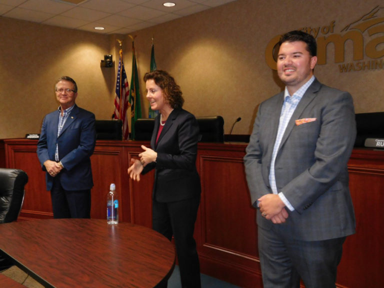 Reps. Larry Hoff (left) and Brandon Vick (right), along with Sen. Ann Rivers, attend a town hall in Camas in January. Hoff and Vick, both Republicans representing the 18th Legislative District, which includes Camas and Washougal, recently voted against a bill that would raise the legal tobacco and vaping age to 21 in Washington state. Rivers has yet to vote on the Washington Senate&#039;s version of the bill.