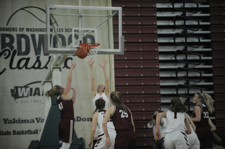 Beyonce uses her long arms to force a WF West player to miss an easy shot in the Panthers opening game at state.  The Panthers managed to beat the defending state champions three times this season.