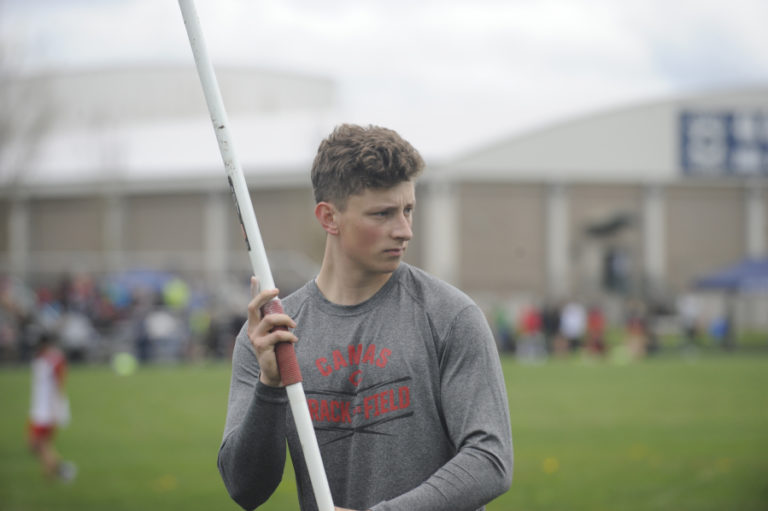 Camas senior Matt Williams begins his approach for the javelin throw.