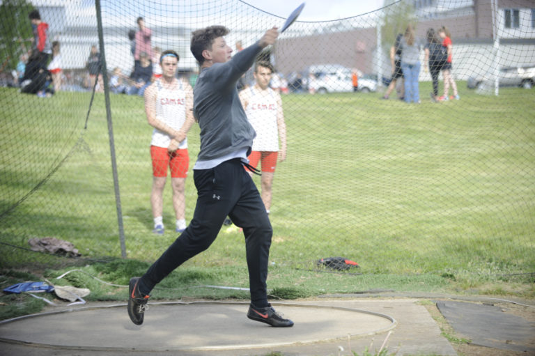 Camas senior Matt Williams flings the discus against Battle Ground on April 30.