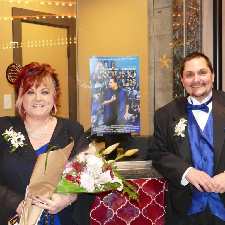 Jyl Straub (left) and Seth Michael (right) attend the premiere of "All Around Us" at the Times Theater in Seaside, Ore.