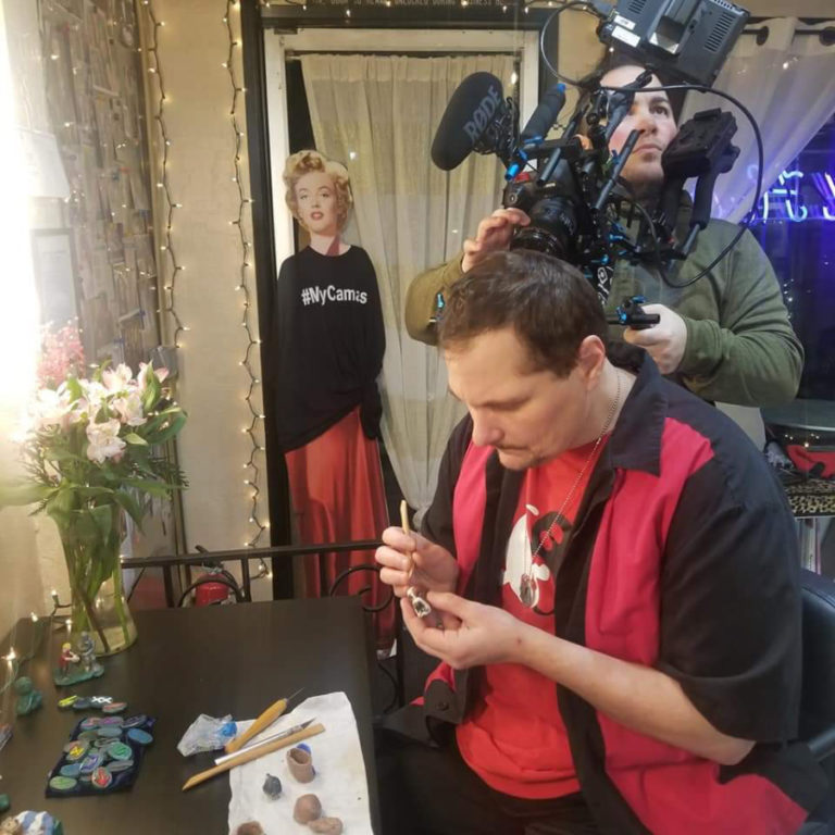 Camas psychic/medium Seth Michael (left) is filmed by Portland director Tristan David Luciotti (right) during the making of "All Around Us." (Courtesy of Jyl Straub)