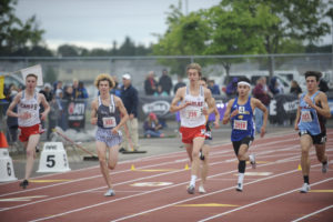 Camas senior Daniel Maton fights for position in the 800-meter finals, which he won easily on the final lap.