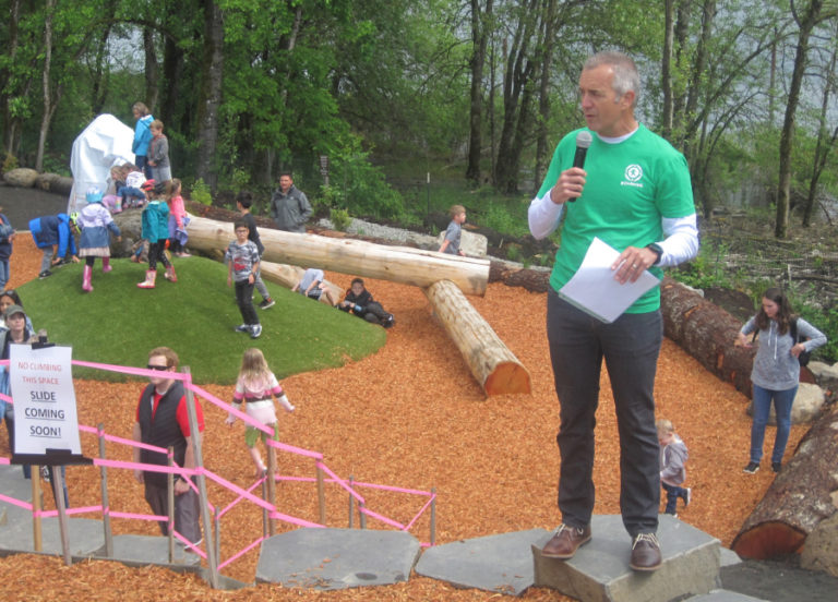 David Ripp, chief executive officer for the Port of Camas-Washougal, talks about the development of the Port&#039;s new Natural Play Area during a grand opening event June 7 at Washougal Riverfront Park and Trail.