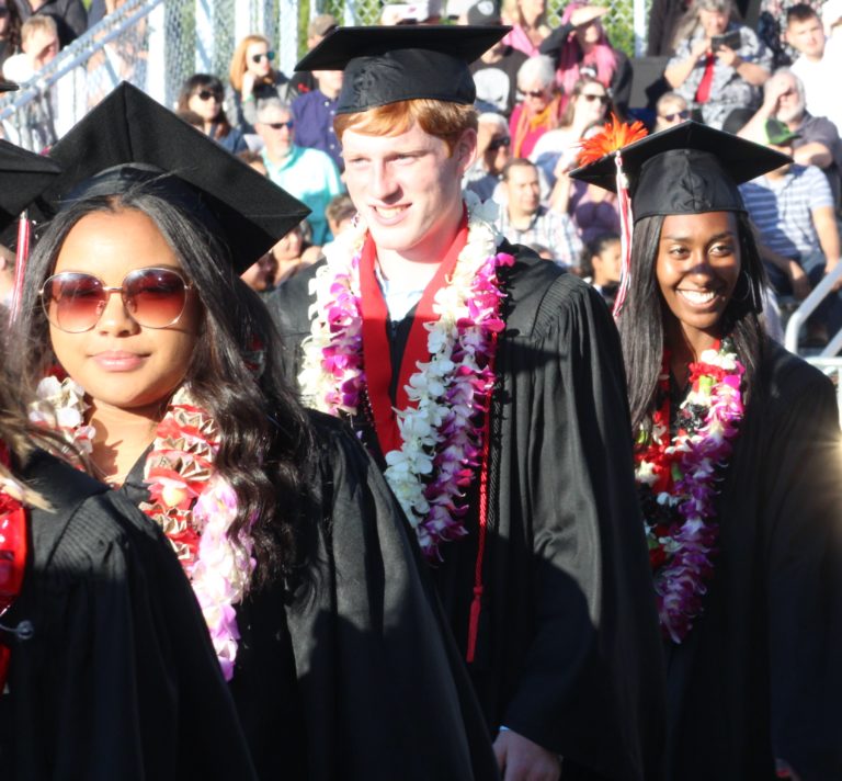 (Photo by Kelly Moyer/Post-Record)
Camas High School class of 2019 graduates walk into the June 14 commencement ceremony, held at Doc Harris Stadium in Camas. 
