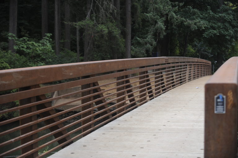 (Photo by Wayne Havrelly/Post-Record)
The Northeast Everett Street pedestrian bridge spans Lacamas Lake near Round Lake in Camas.