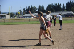 The Washougal High School slowpitch softball team works out during a recent practice session. (Photos by Wayne Havrelly/Post Record)