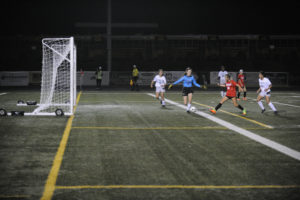 Camas High School sophomore Kiya Gramps scores the second of her three goals during the Papermakers' 7-0 win over Reynolds (Ore.) High School on Sept. 12. (Wayne Havrelly/Post Record)