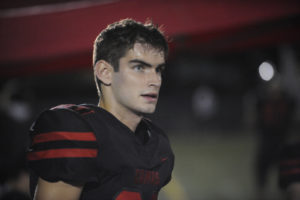 Wayne Havrelly/Post-Record
Camas High School kicker and punter Bryce Leighton focuses on the Papermakers' homecoming game against Skyview High School on Oct. 4.  Leighton will become the first CHS player ever to play in the Under Armour All-America Game, which features 100 of the top high school football players in the nation.  Leighton has made a verbal committment to continue his career at Montana State University, where he plans to major in environmental engineering.