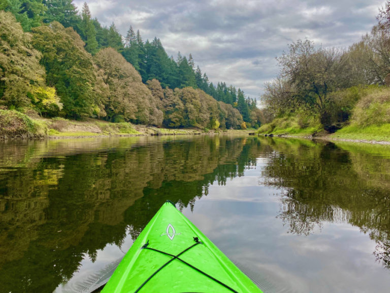 Dark clouds set in as we make our way back to the John Pollock Water Trail Park in La Center after kayaking about 3 miles to Paradise Point State Park on Sunday, Oct.