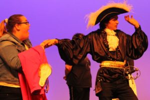 Washougal High School (WHS) theater students Rachel Lyall (left) and Shane Fussell rehearse for their upcoming production of "Peter and the Starcatcher" on Monday, Oct. 28, at WHS.