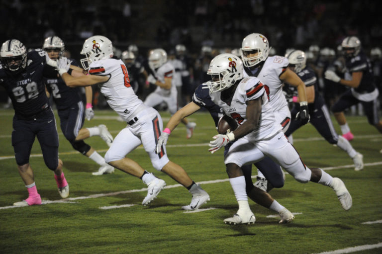 Camas High School junior Jacques Badolato-Birdsell runs during the Papermakers&#039; 21-17 win over Skyview High School on Oct. 24.  Badoloto-Birdsell left the game with an injury, but coach Jon Eagle said the running back will be ready to play on Friday, Nov. 1, against Union High School.