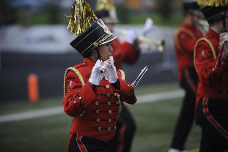The Camas High School "Big Red Machine" marching band entertains the big crowd at Doc Harris Stadium on Nov. 16.