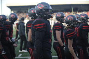 Camas High School offensive lineman Caadyn Stephen, a University of Southern California commit, has been sidelined since the third game of the season with a back injury.  Even though he didn't get to play in the Papermakers' Nov. 30 state tournament semifinal game, he was able to suit up and is close to returning to game action. (Photos by Wayne Havrelly/Post-Record)
