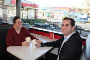 Karen and Peter Wood, of Camas, enjoy the seasonal Gingerbread Shake at the Camas Burgerville on Thursday, Dec. 5.
(Photos by Kelly Moyer/Post-Record)