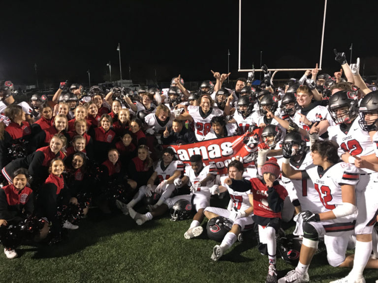 The Camas High School football team&#039;s players rejoice after winning the 4A state championship for the second time in four years.