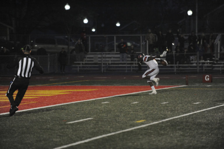 Camas High School&#039;s Jacques Badalato-Birdsell crosses the goal line with a 48-yard run in the second quarter of the 4A state championship game on Dec. 7.