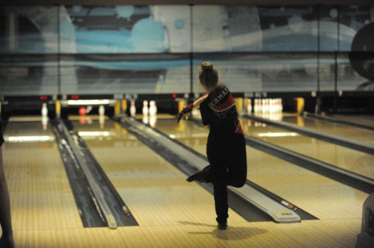 Senior Izzy Boone nearly picks up a split during a match against Union on Jan.