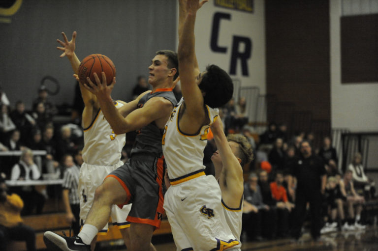 Washougal senior Brevan Bea drives to the bucket on Jan.