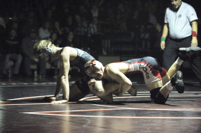 Camas wrestler Gideon Malychewski earns a victory against Union&#039;s Reuben Kovalenk on Jan. 29.