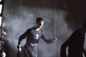 Camas senior Sam McCormick in introduced at the final dual meet of the year against Union.