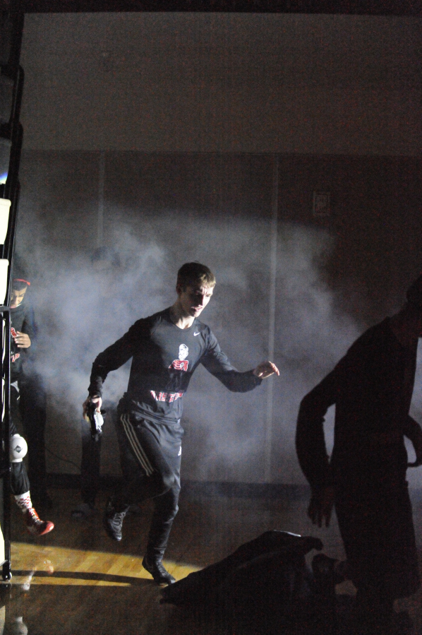Camas senior Sam McCormick in introduced at the final dual meet of the year against Union.