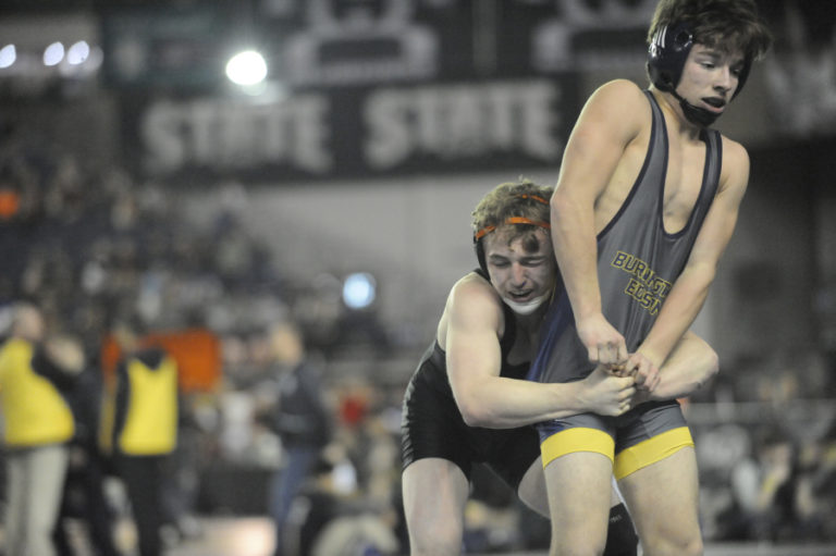 Washougal&#039;s Cole Pass pulls down an opponent at Mat Classic XXXII on Feb. 21 in Tacoma.