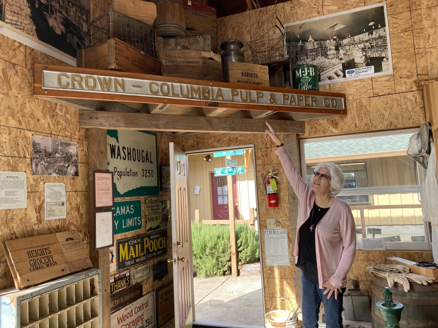Two Rivers Heritage Museum volunteer Gayle Godtlibsen talks about a wooden box display at the museum on Thursday, March 5. (Contributed photos by Rene Carroll, courtesy of Two Rivers Heritage Museum)