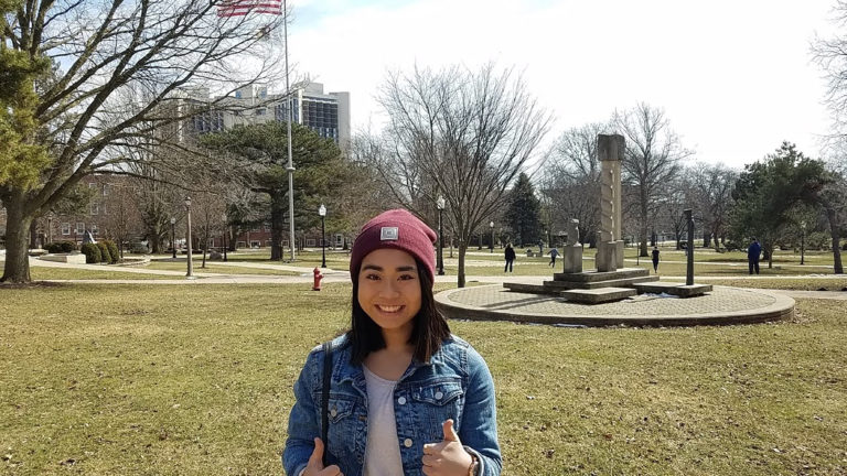 Camas High School senior Kaylee Sugimoto poses for a photograph during her visit to Illinois State University in Normal, Ill. Sugimoto  will join the Redbirds' gymnastics squad this fall.