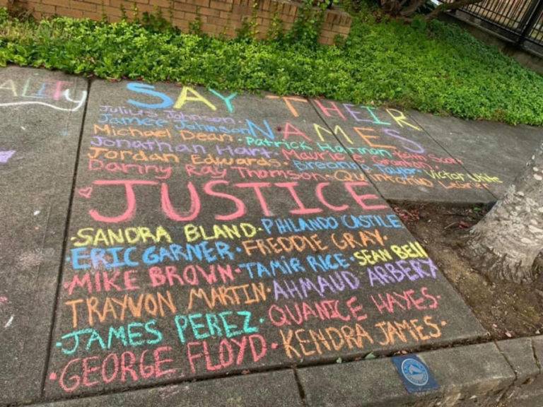 "Before and after" photos show the damage done to public artwork outside the Camas library in July, after someone smudged out all signs of Black Lives Matter.