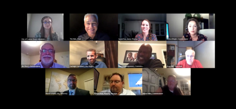 Members of the Camas Planning Commission and city staff discuss the North Shore subarea vision statements at the commission&#039;s virtual public hearing on Aug. 18.