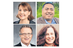 The Sept. 30 Clark County League of Women Voters candidate forum featured candidates running for state Senate and Legislature, representing the 18th District, including Sen. Ann River, R-18 (upper left) and her Democratic challenger, Rick Bell (upper right), a small business owner from Camas; and Rep. Larry Hoff, R-18 (lower left) and his Democratic challenger, Donna Sinclair (lower right), a history professor and current member of the Washougal School Board. 