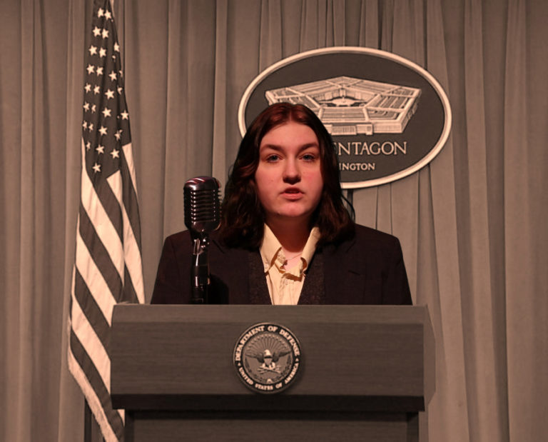 Contributed photo courtesy of Marcus Bennett 
 Washougal High School drama student Hannah Blankenship 
 performs during the school&#039;s performance of &quot;War of the Worlds: The Panic Broadcast,&quot; which will be available for viewing on the Broadway on Demand website March 19-21.