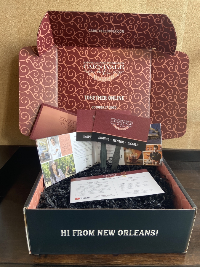 Washougal marketing firm Reed Creative produced a variety of materials, including a "party package" filled with event and sponsor materials (above), for the 2020 Carnival du Vin event, which raised funds for the Emeril Lagasse Foundation. Reed's campaign was recently honored at the American Marketing Association's PDX Max Awards show. (Contributed photo courtesy of Lori Reed)