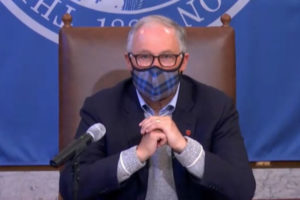Washington Gov. Jay Inslee speaks during a remote press conference on Thursday, April 8, 2021. (Screenshot by Kelly Moyer/Post-Record)