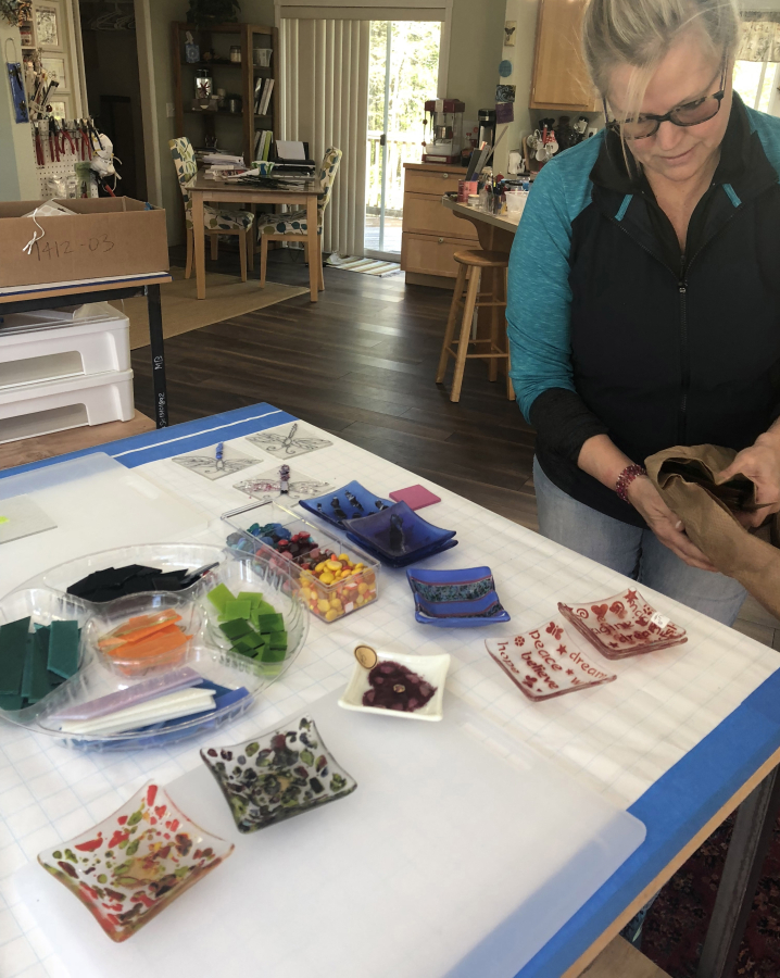 Contributed photo courtesy of Shirley Bishop
Glass artist Shirley Bishop works in her Washougal studio. Bishop organized the 2021 Washougal Studio Artists Tour, set to take place in-person May 8-9. (Contributed photo courtesy of Kathy Marty)