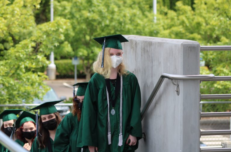 Hayes Freedom High School celebrates its class of 2021 at an in-person graduation ceremony held Saturday, June 12, 2021, at Doc Harris Stadium in Camas. (Kelly Moyer/Post-Record)