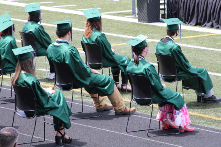 Hayes Freedom High School celebrates its class of 2021 at an in-person graduation ceremony held Saturday, June 12, 2021, at Doc Harris Stadium in Camas. (Kelly Moyer/Post-Record)