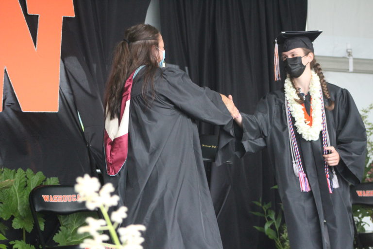 Washougal High School celebrates its class of 2021 at an in-person graduation ceremony held Saturday, June 12, 2021, at Fishback Stadium in Washougal. (Doug Flanagan/Post-Record)