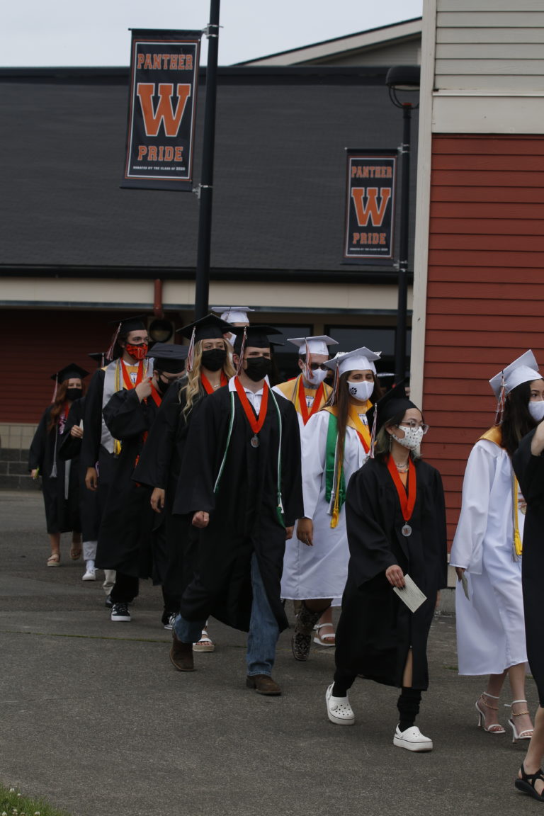 Washougal High School celebrates its class of 2021 at an in-person graduation ceremony held Saturday, June 12, 2021, at Fishback Stadium in Washougal. (Kathy Sturdyvin-Scobba/For the Post-Record)