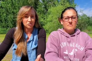 Screenshot by Doug Flanagan/Post-Record 
 Washougal residents Melissa Mcilwain (left) and Patricia Bellamy speak on a video posted to the newly launched washougalmoms.com website in May 2021.