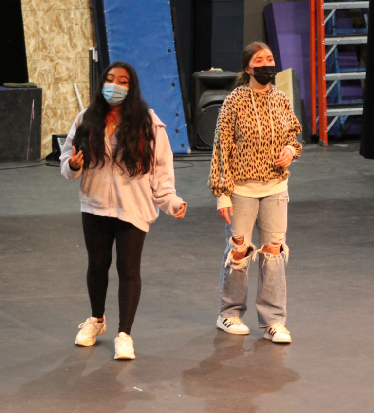 Doug Flanagan/Post-Record 
 Washougal High School students Daisha Paz-Mendoza and Trinatee Brajevich  sing during a rehearsal session for the Washougal School District&#039;s upcoming musical production &quot;All Together Now!&quot; at Washougal High School on Nov. 5.